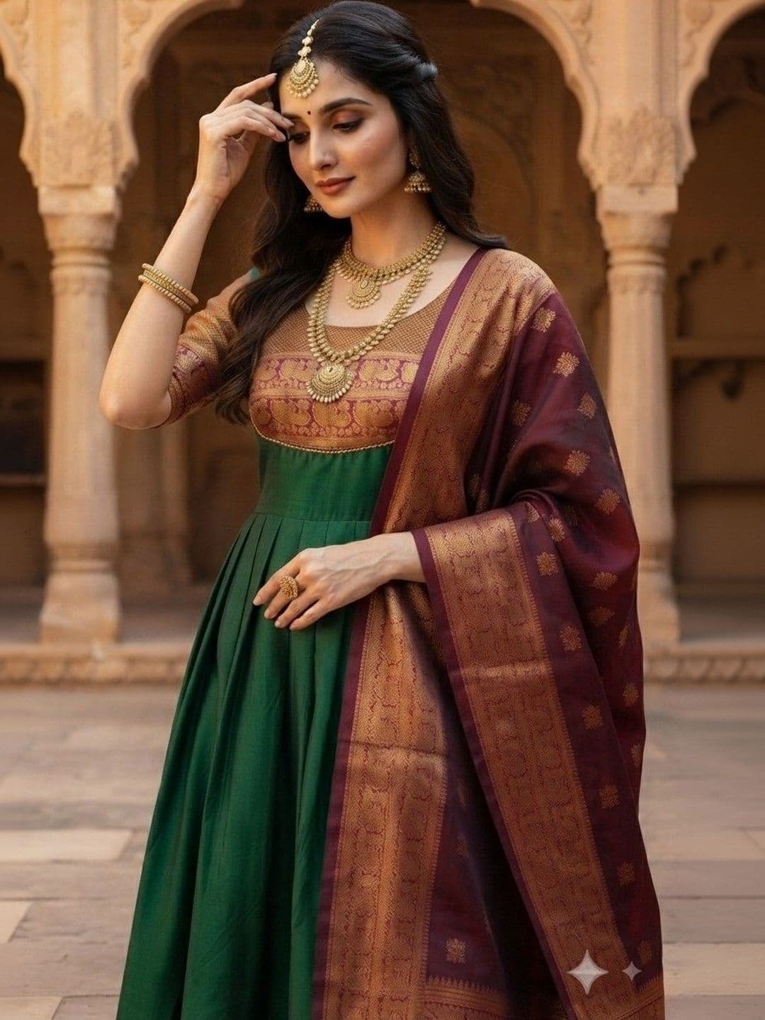 Kinjhit Fashion Embroidered Round Neck A-line Gown Dress thumbnail 3