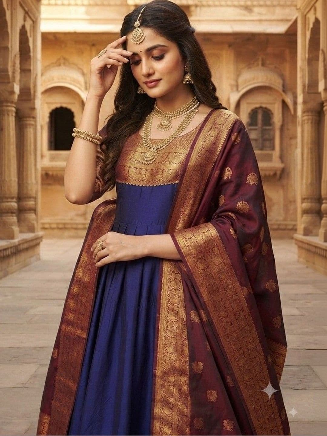 Kinjhit Fashion Embellished Round Neck A-line Gown Dress thumbnail 3