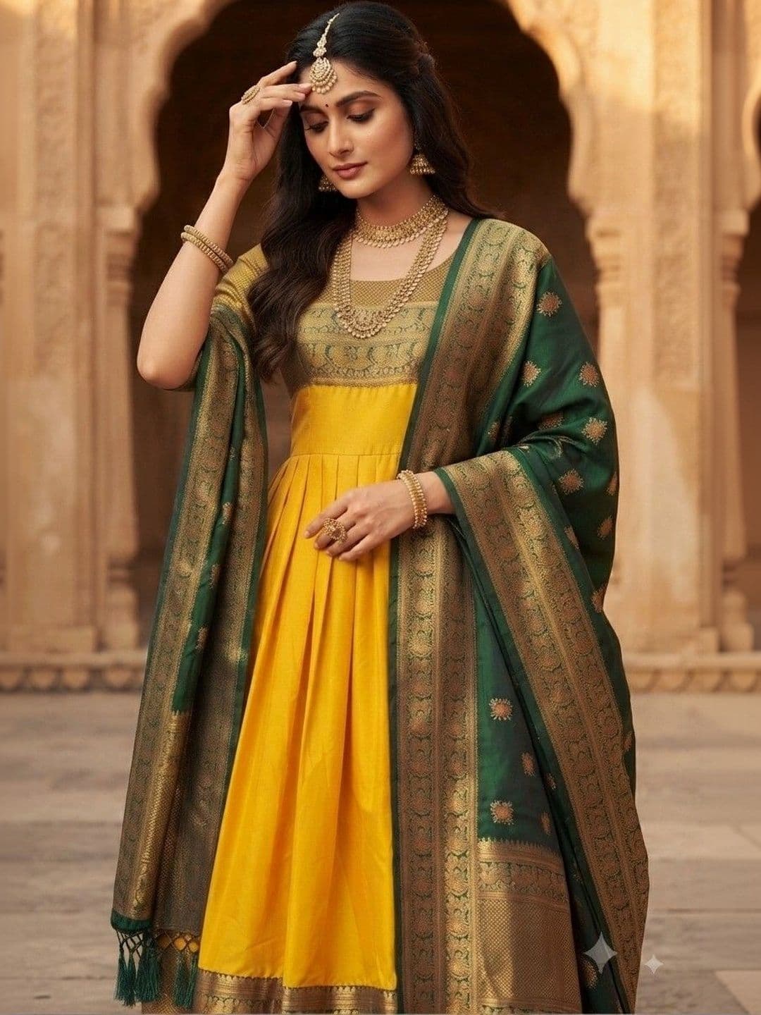 Kinjhit Fashion Embellished Round Neck A-line Gown Dress thumbnail 3