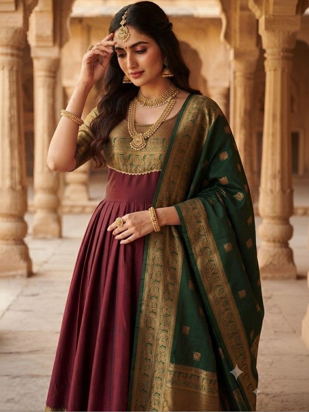 Kinjhit Fashion Embellished Round Neck A-line Gown Dress thumbnail 3