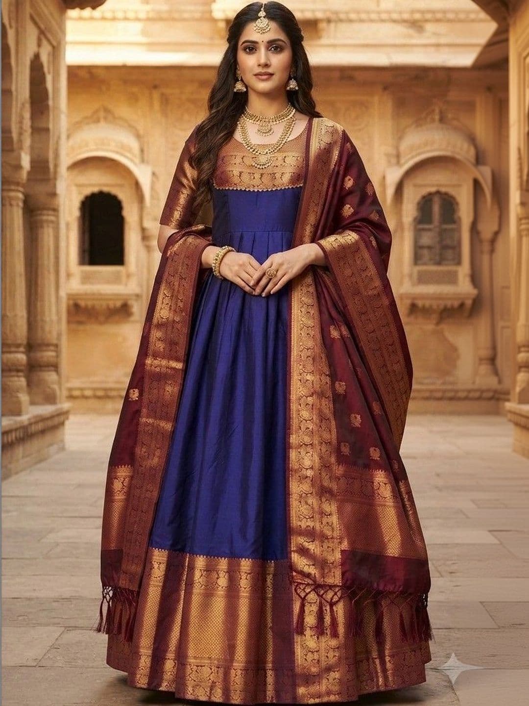 Kinjhit Fashion Embellished Round Neck A-line Gown Dress thumbnail 3