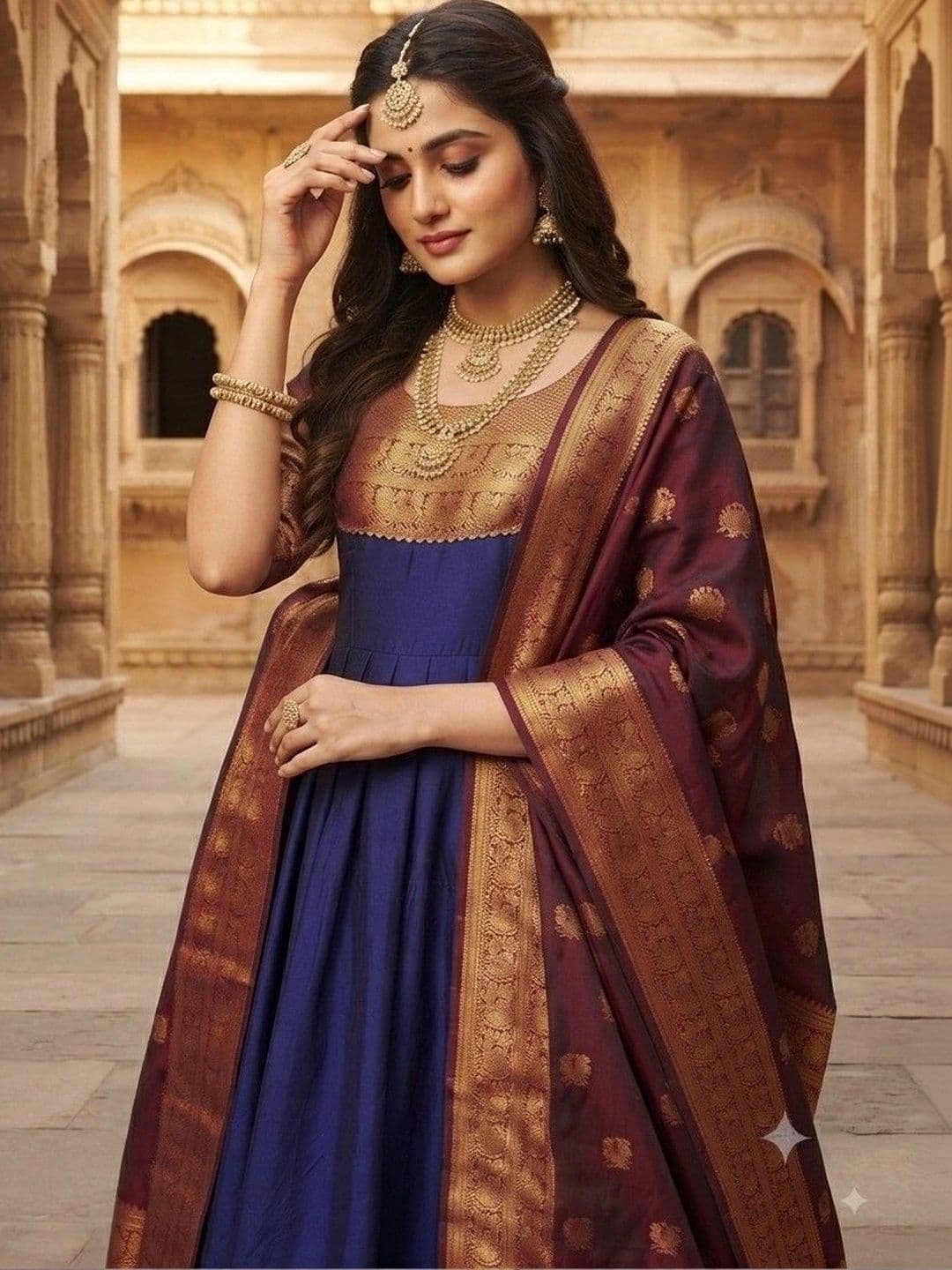 Kinjhit Fashion Embellished Round Neck A-line Gown Dress thumbnail 2