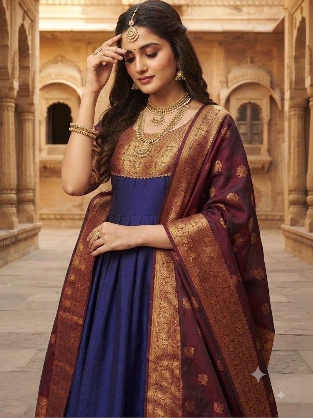 Kinjhit Fashion Embellished Round Neck A-line Gown Dress thumbnail 4