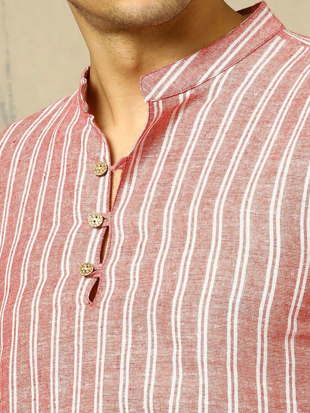Navibhu Woven Design Striped Cotton Handloom Mandarin Collar Short Kurta thumbnail 5