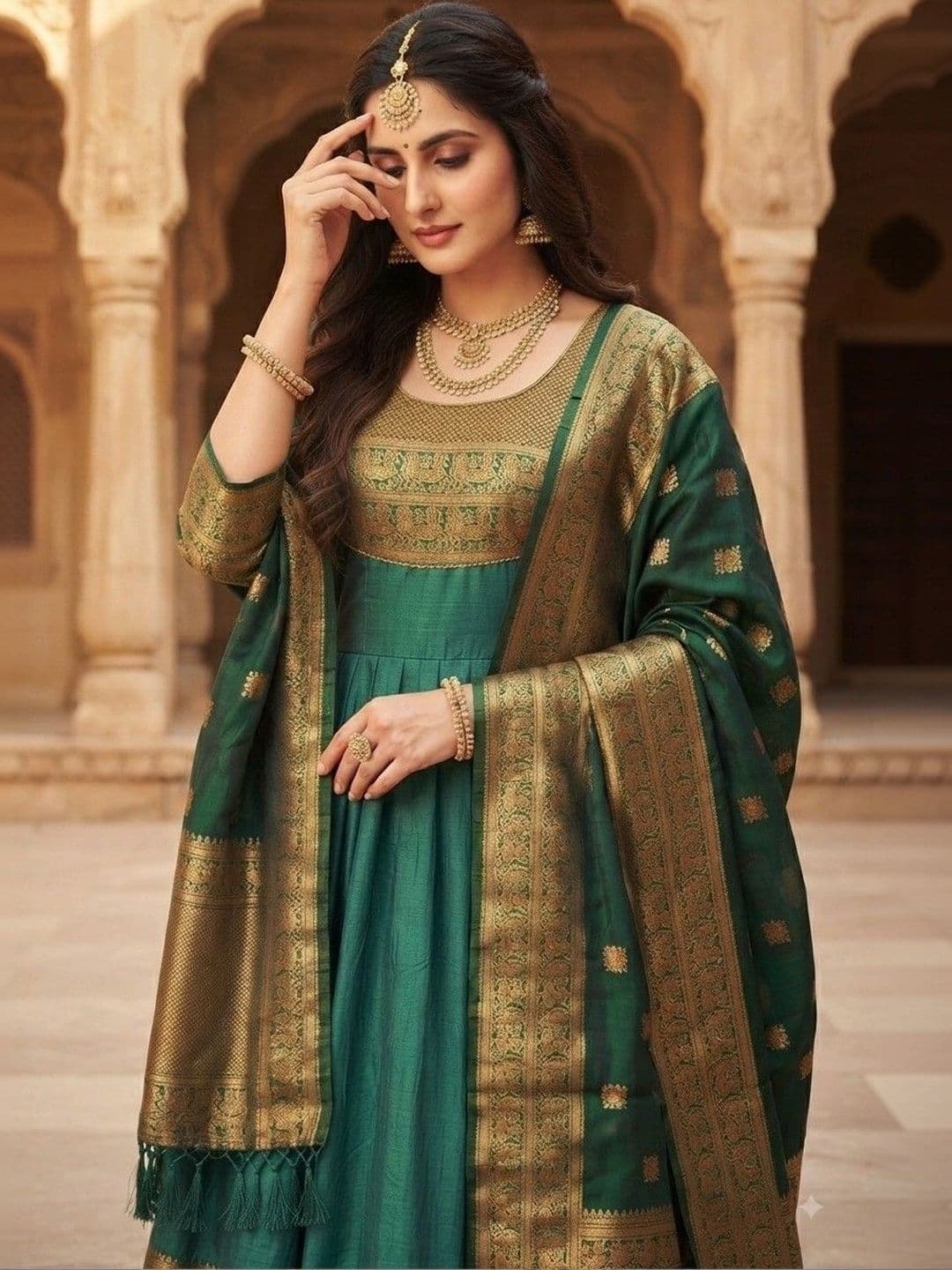 Kinjhit Fashion Embroidered Round Neck A-line Gown Dress thumbnail 3