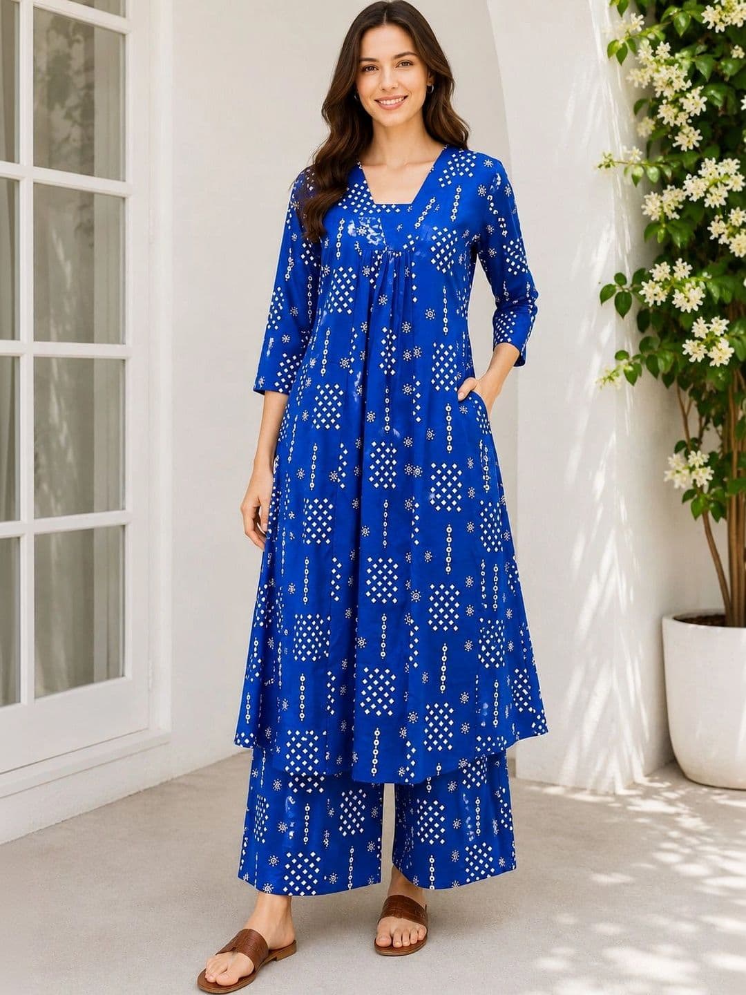 HIVA TRENDZ Women Printed Empire Kurta with Palazzos thumbnail 3