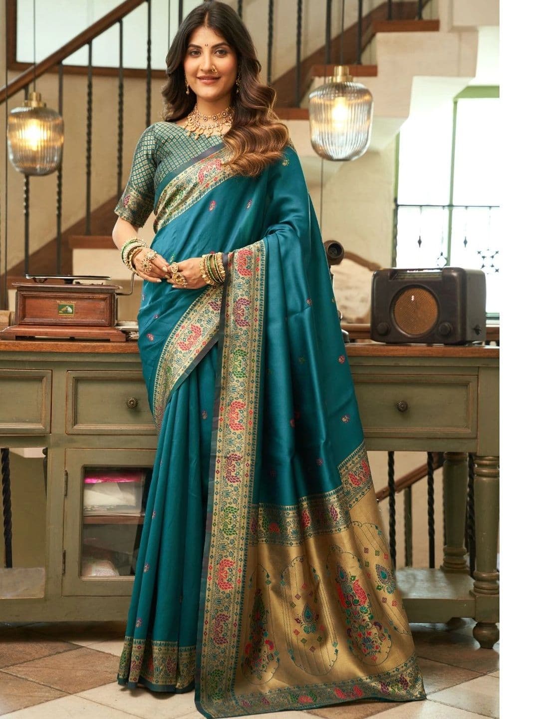 Dhaaga Ghar Paisley Zari Silk Blend Heavy Work Paithani Saree - view 1