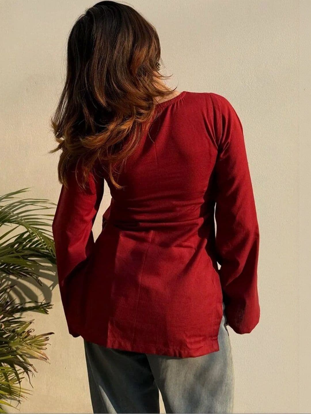 Sangria Women Bell Sleeves Kurta thumbnail 3