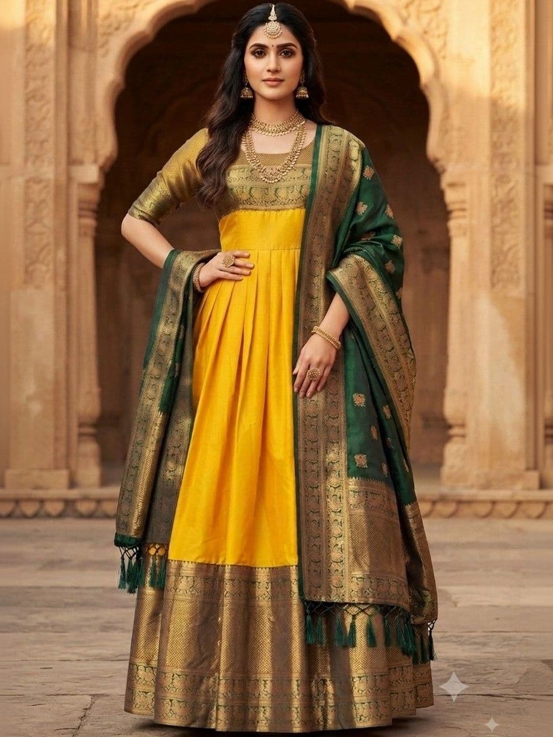 Kinjhit Fashion Embellished Round Neck A-line Gown Dress thumbnail 4