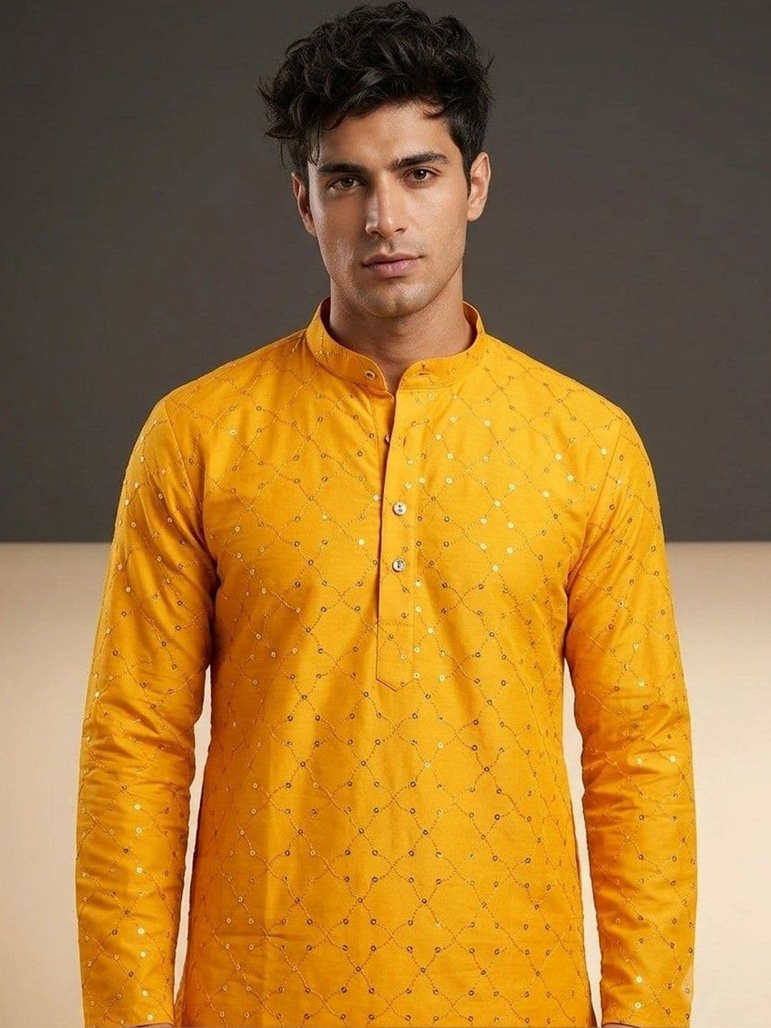 Rajkuwar Men Ethnic Motifs Embellished Sequinned Kurta - view 1