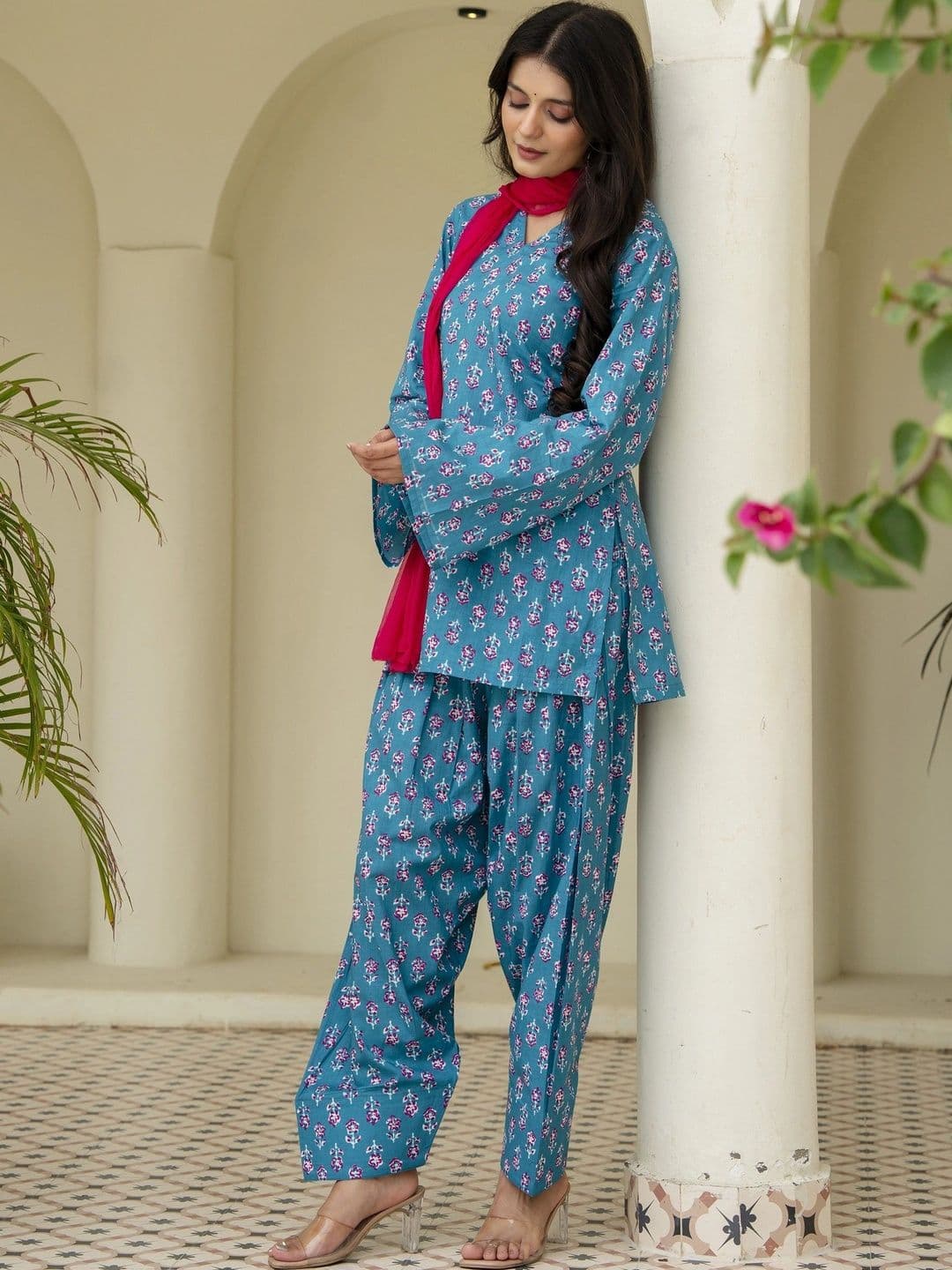 JEMCY Women Ethnic Motifs Printed Regular Pure Cotton Kurta with Patiala & With Dupatta thumbnail 6