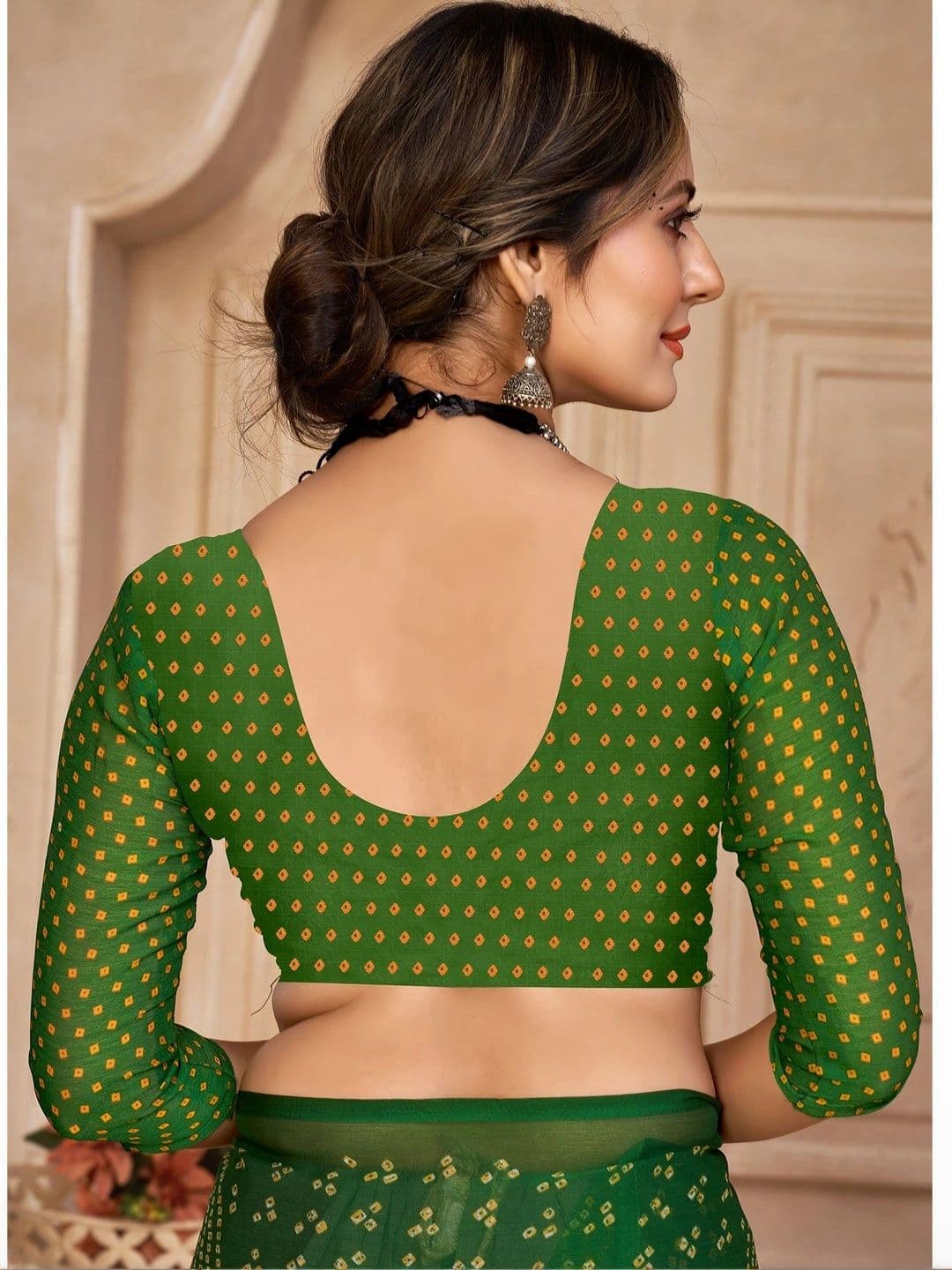 Peachmode Bandhani Poly Chiffon Bandhani Saree thumbnail 6