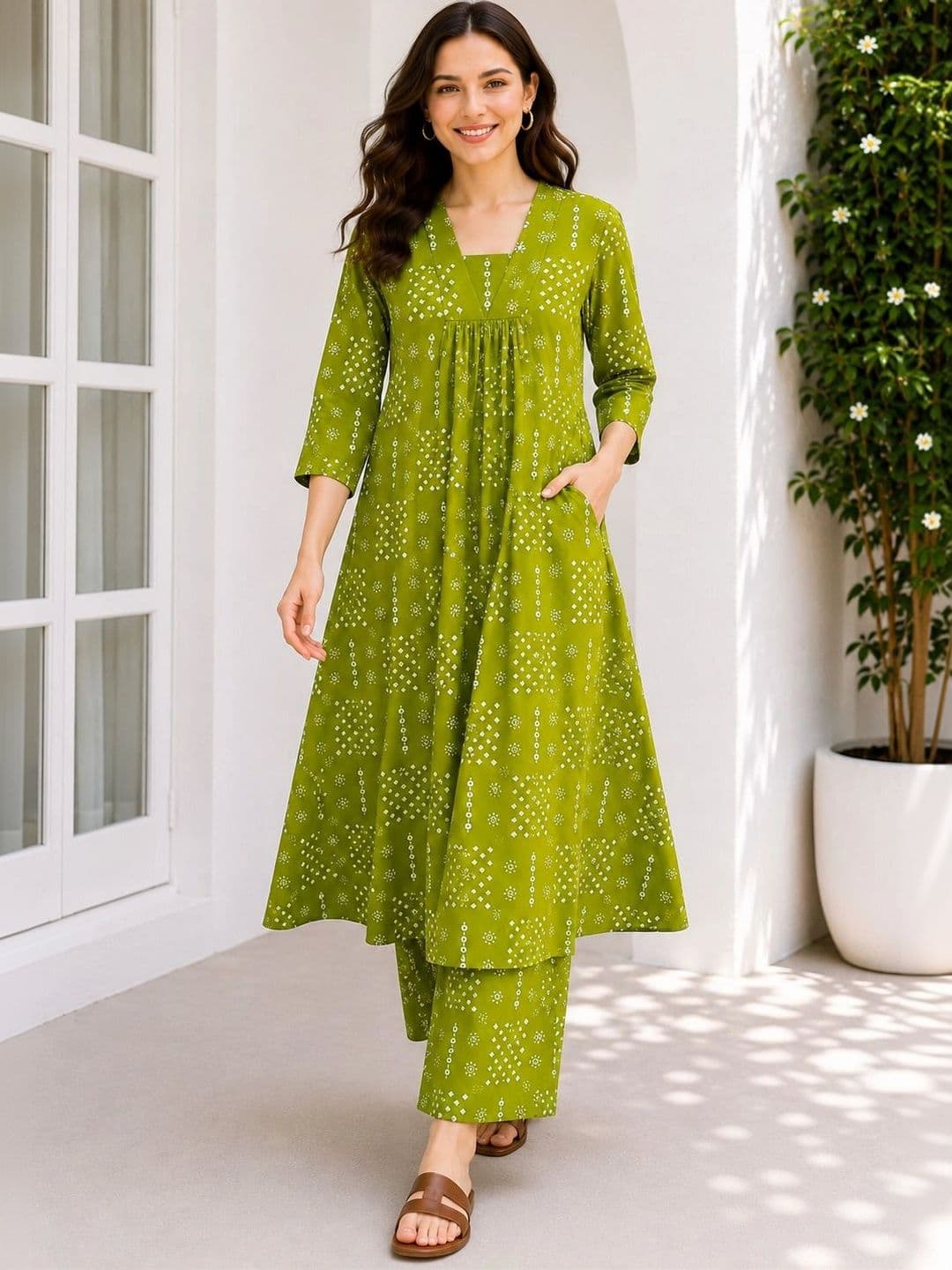 HIVA TRENDZ Women Bandhani Printed Regular Kurta with Palazzos - view 1