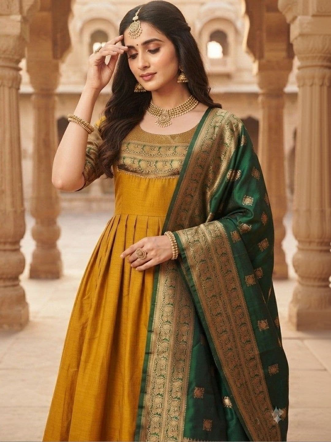 Kinjhit Fashion Embroidered Round Neck A-line Gown Dress thumbnail 2