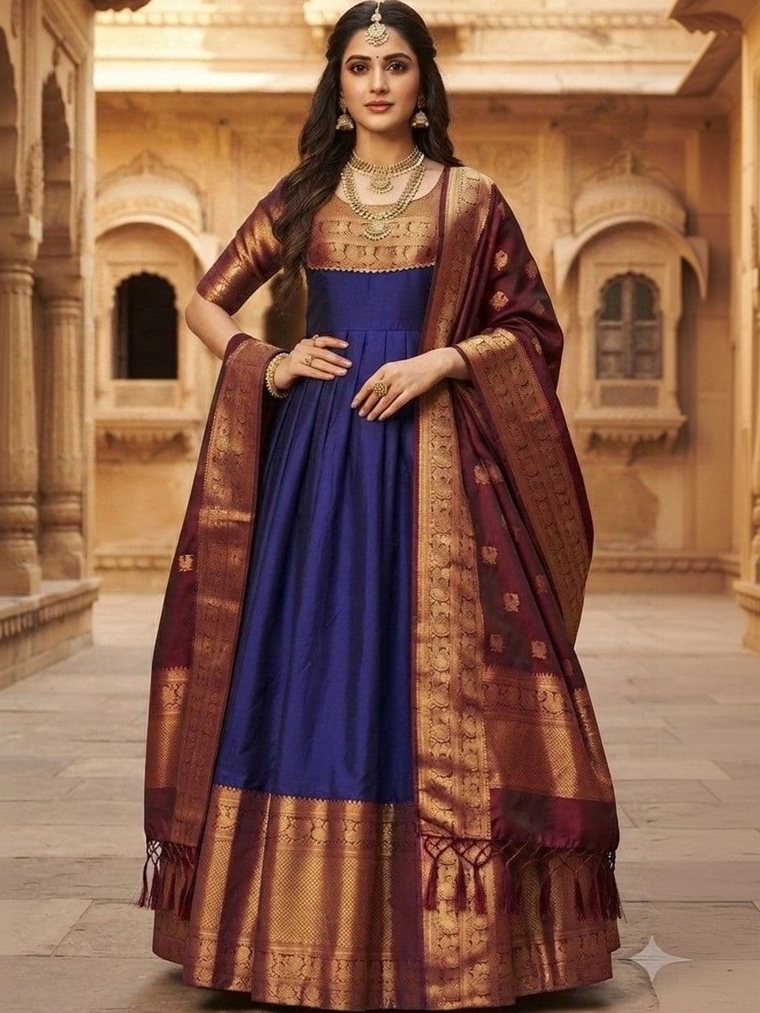Kinjhit Fashion Embellished Round Neck A-line Gown Dress - view 1