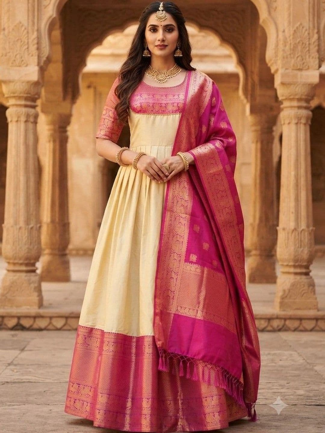 Kinjhit Fashion Embroidered Round Neck A-line Gown Dress thumbnail 3