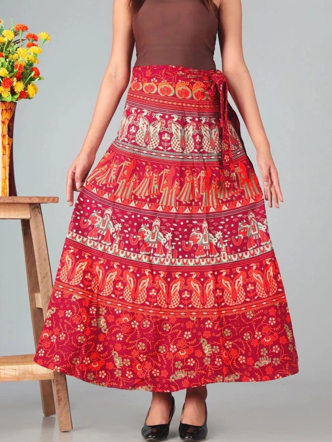 HIMCARE Women Cotton Cambric Floral Maxi Wrap Skirt thumbnail 5