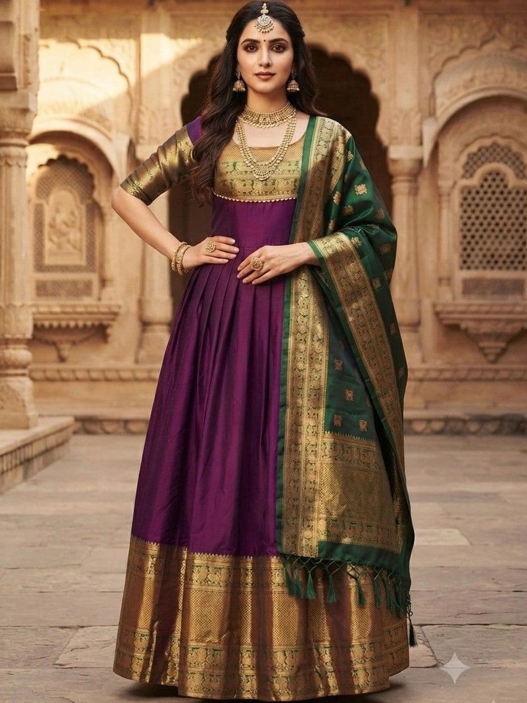 Kinjhit Fashion Embellished Round Neck A-line Gown Dress - view 1