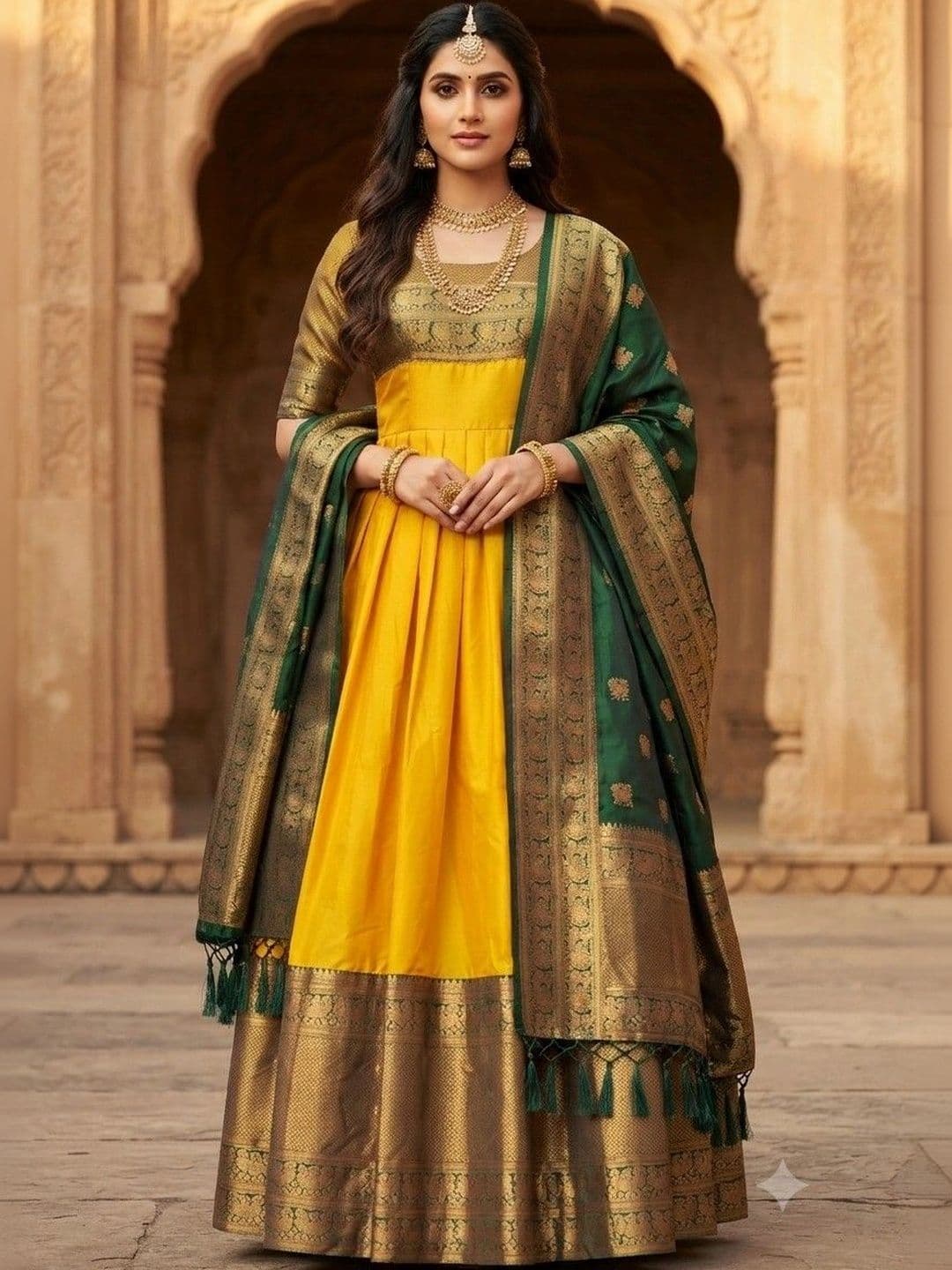Kinjhit Fashion Embellished Round Neck A-line Gown Dress - view 1