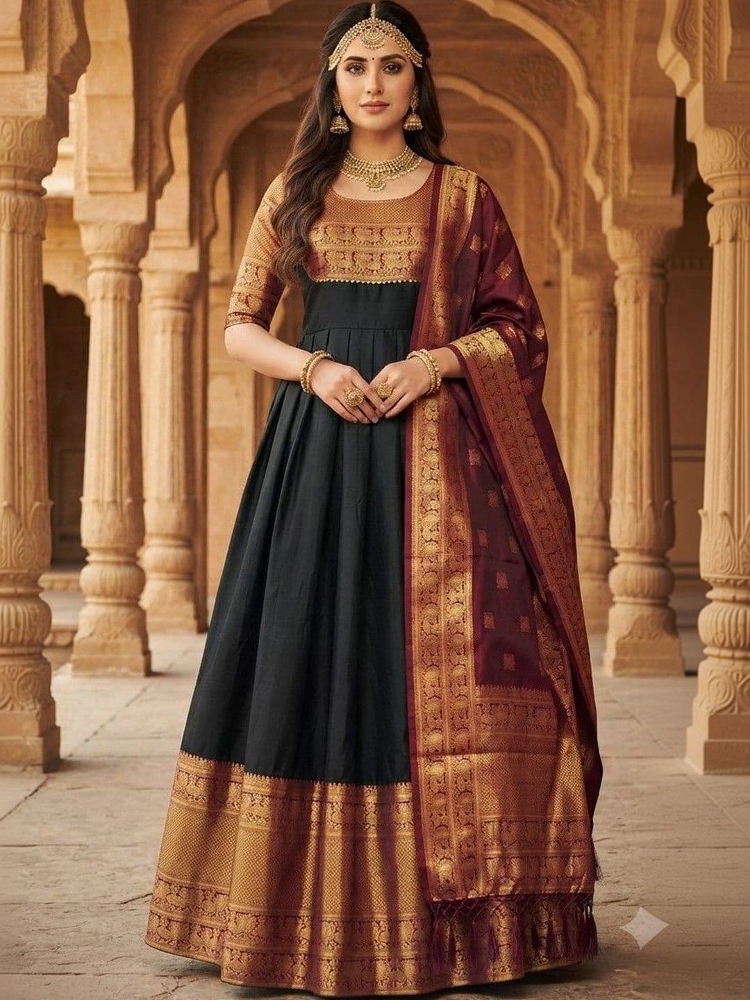 Kinjhit Fashion Embellished Round Neck A-line Gown Dress - view 1