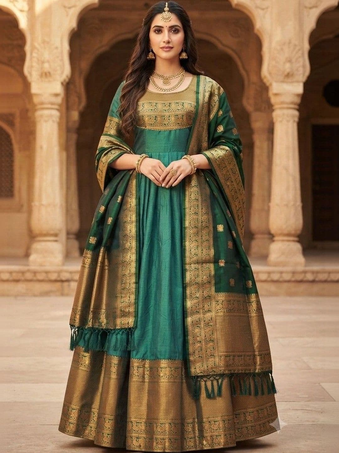 Kinjhit Fashion Embroidered Round Neck A-line Gown Dress - view 1
