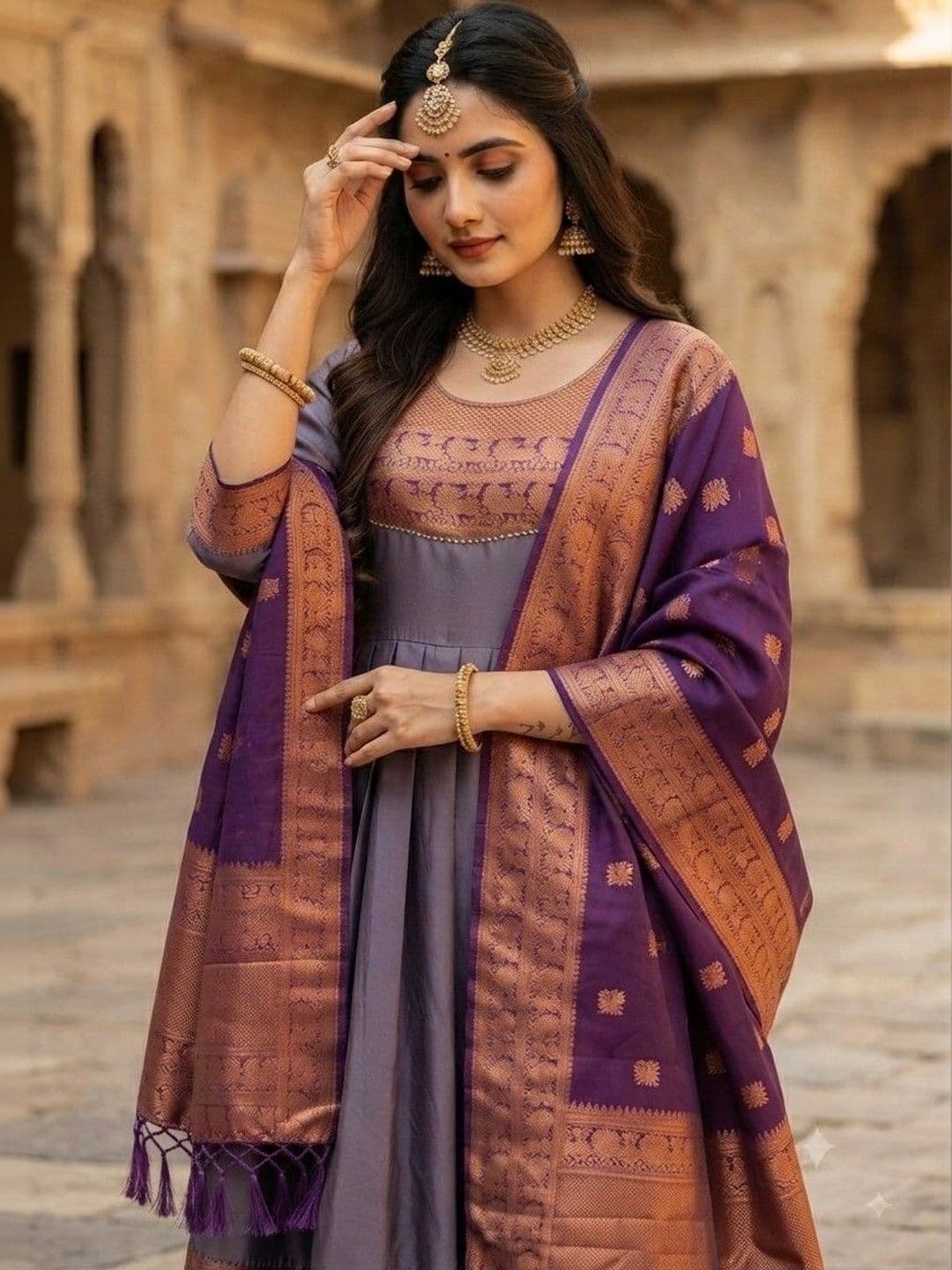 Kinjhit Fashion Embellished Round Neck A-line Gown Dress thumbnail 4