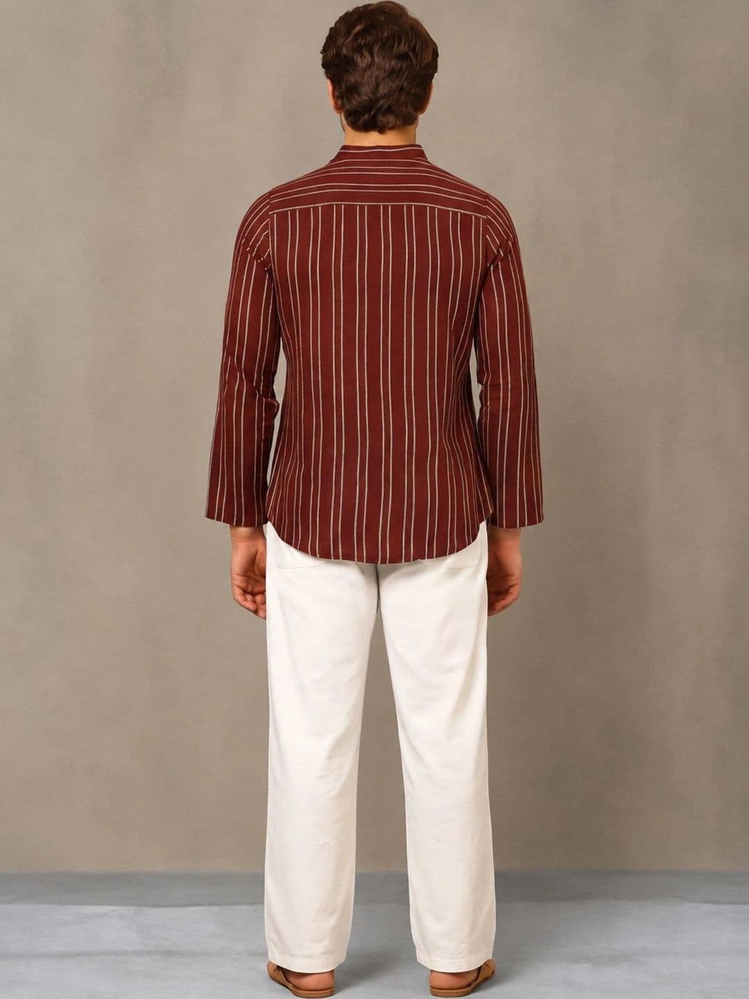 Navibhu Woven Design Striped Cotton Handloom Mandarin Collar Short Kurta thumbnail 4