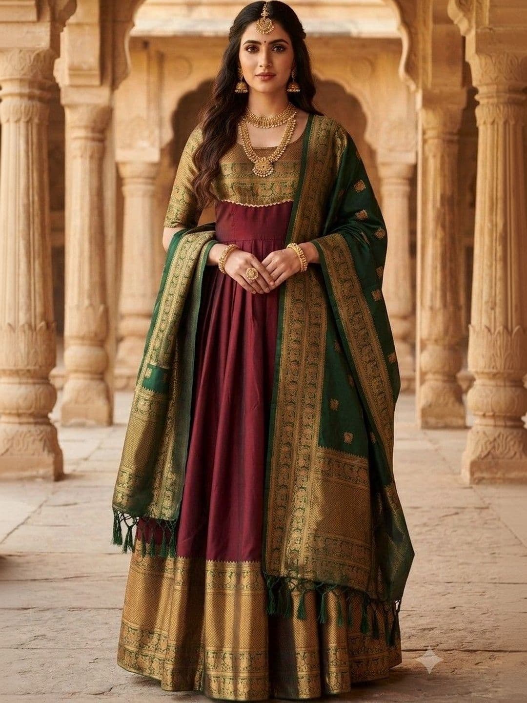 Kinjhit Fashion Embroidered Round Neck A-line Gown Dress - view 1