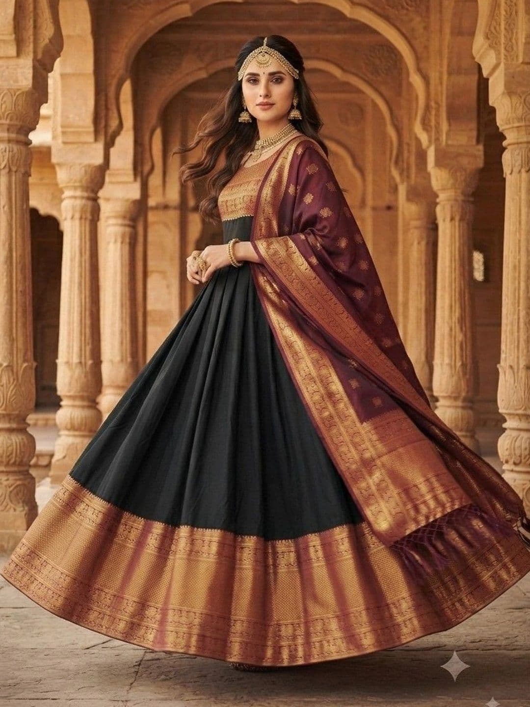 Kinjhit Fashion Embellished Round Neck A-line Gown Dress thumbnail 4