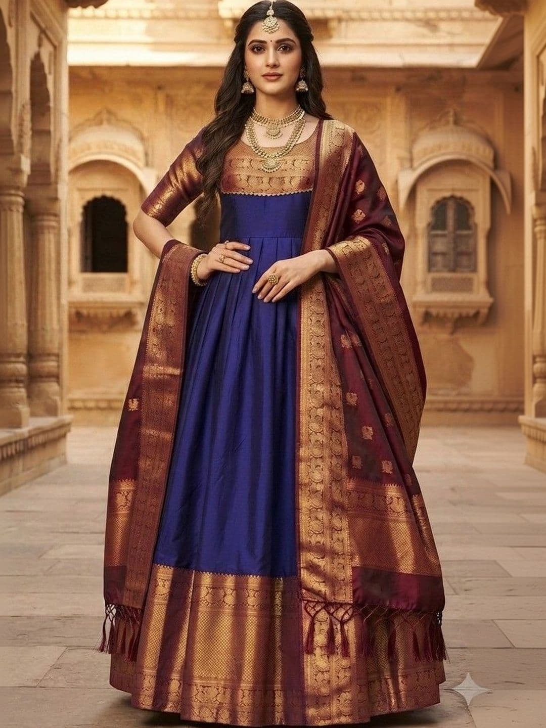 Kinjhit Fashion Embellished Round Neck A-line Gown Dress thumbnail 4