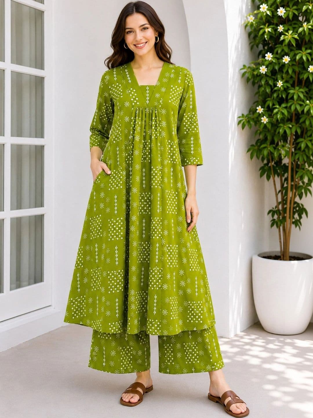HIVA TRENDZ Women Bandhani Printed Regular Kurta with Palazzos thumbnail 4