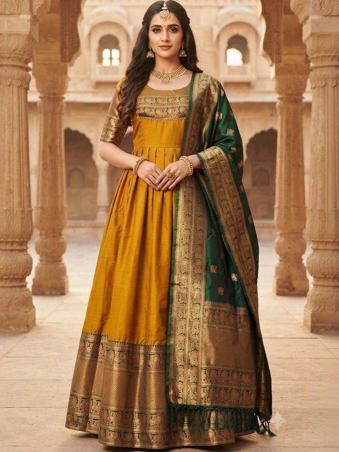 Kinjhit Fashion Embroidered Round Neck A-line Gown Dress - view 1