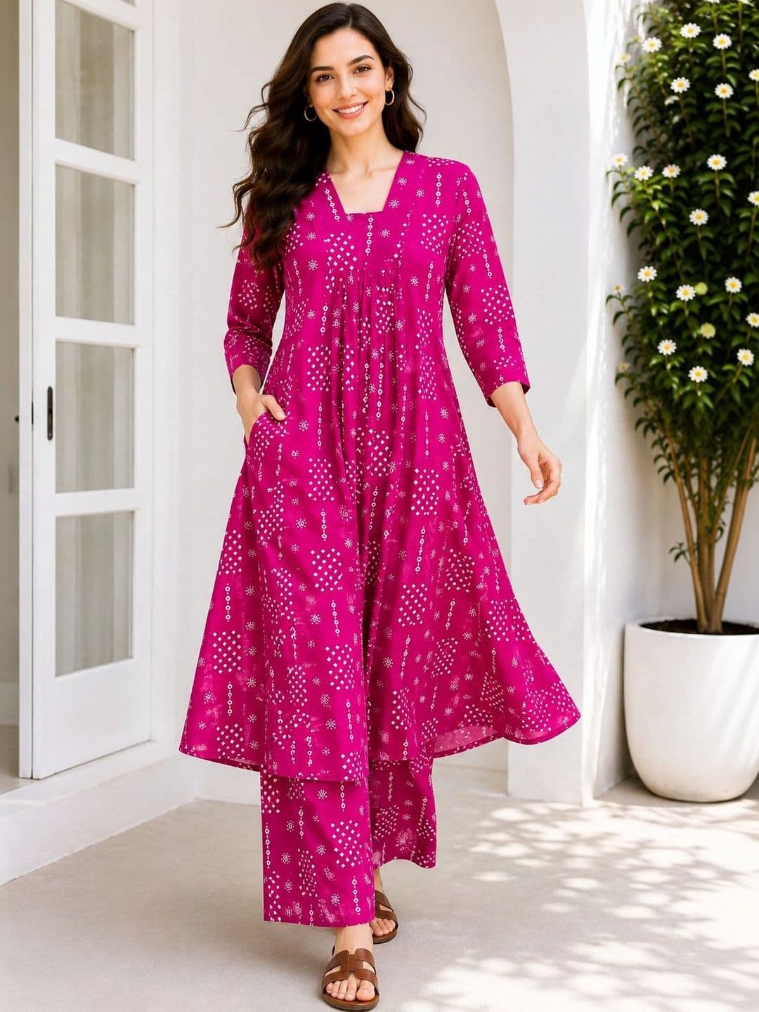 HIVA TRENDZ Women Ethnic Motifs Printed Empire Kurta with Palazzos - view 1