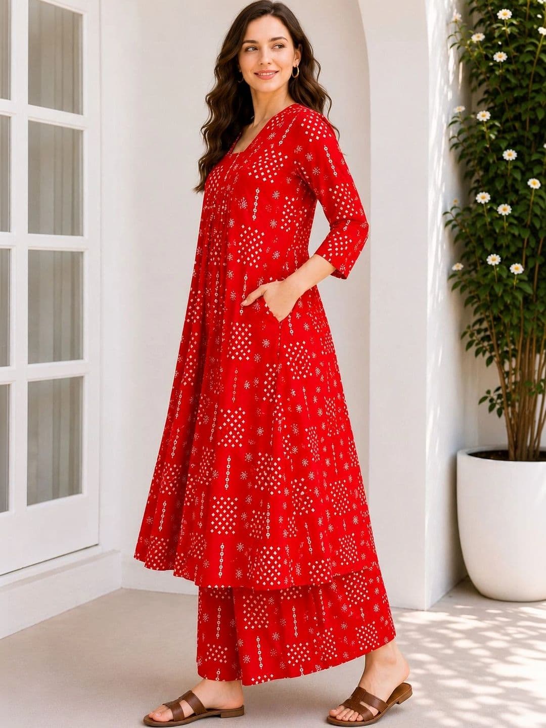 HIVA TRENDZ Women Printed Regular Kurta with Palazzos thumbnail 2