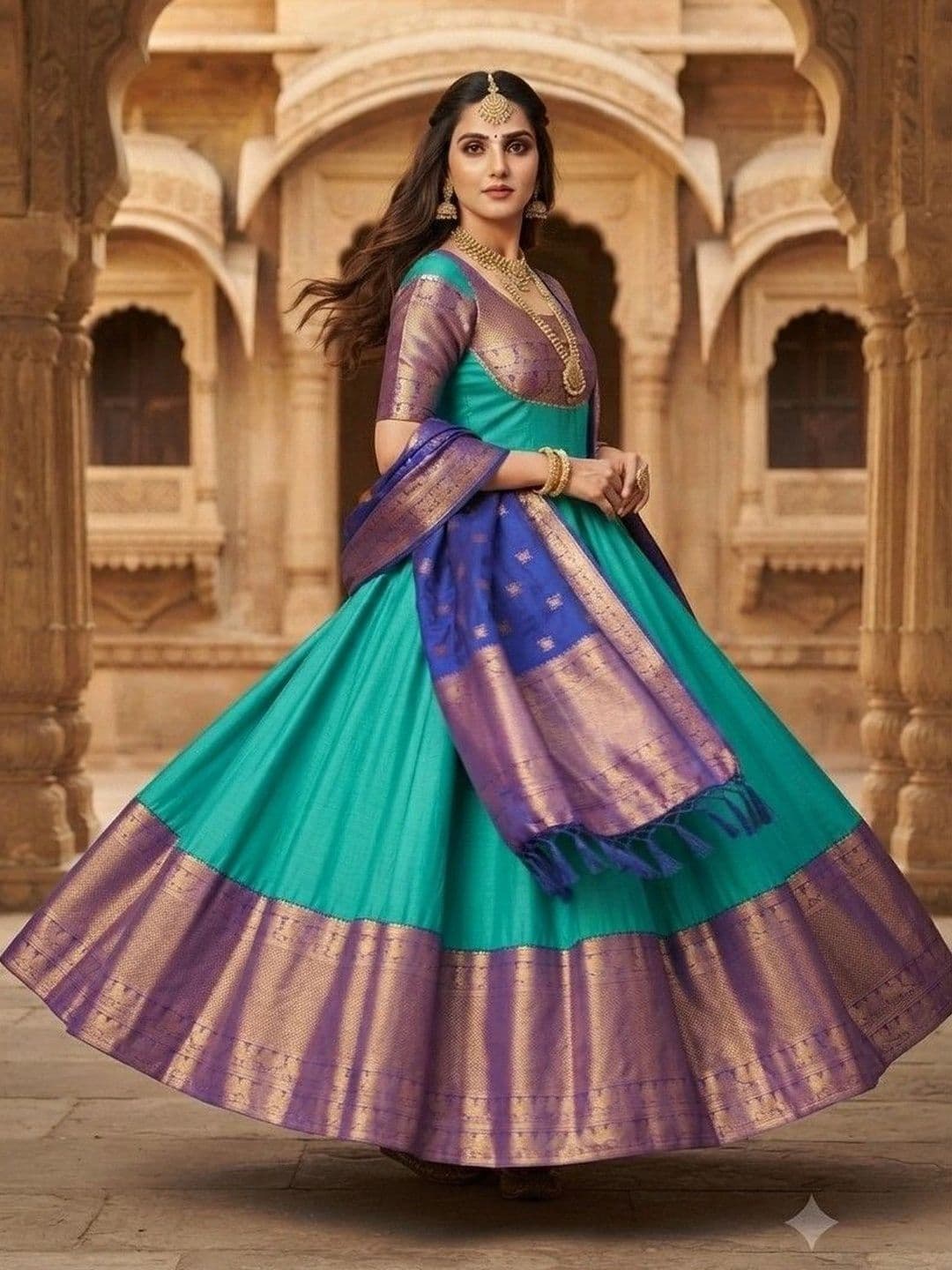 Kinjhit Fashion Embroidered Round Neck A-line Gown Dress thumbnail 4
