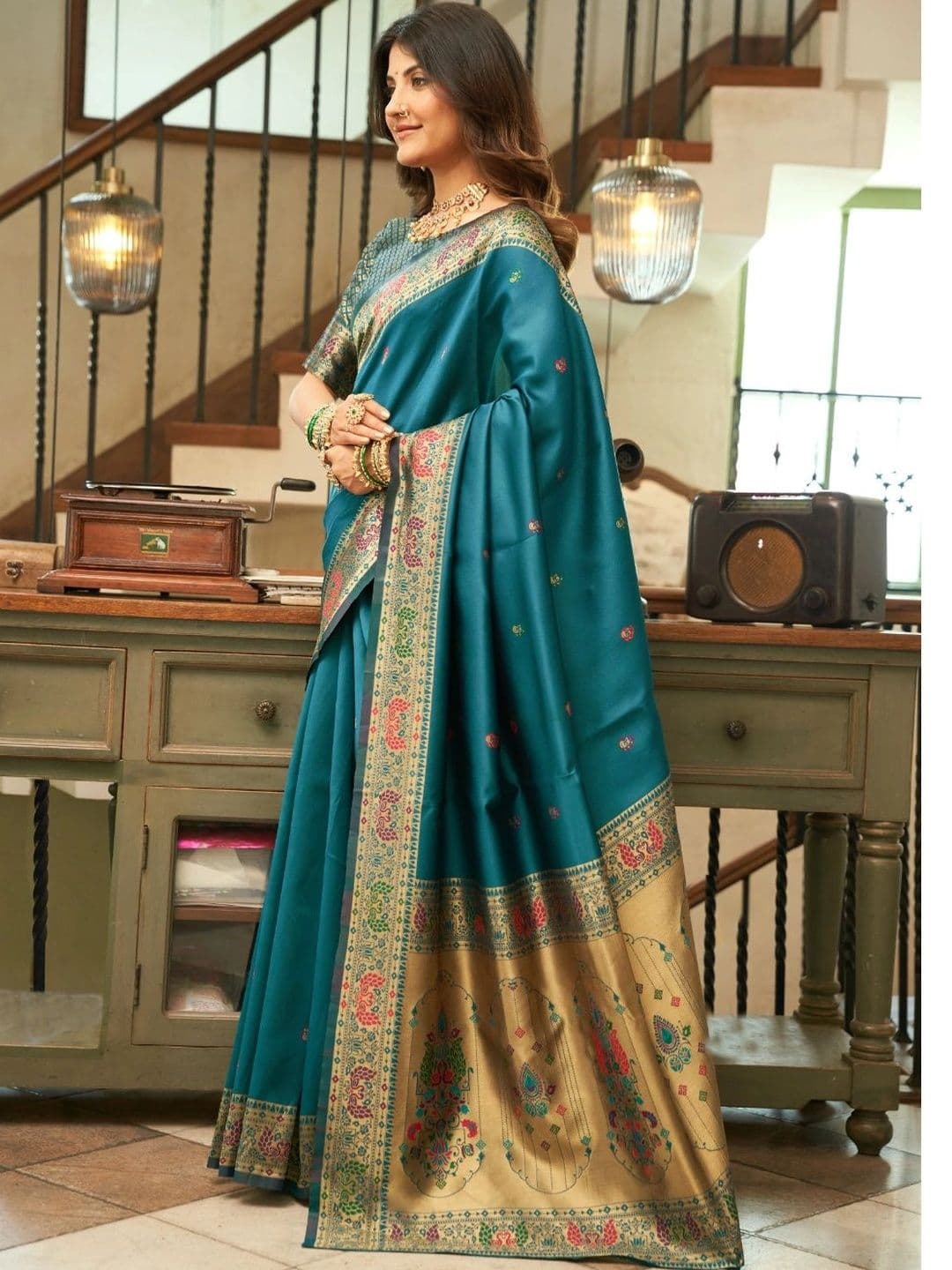 Dhaaga Ghar Paisley Zari Silk Blend Heavy Work Paithani Saree thumbnail 5