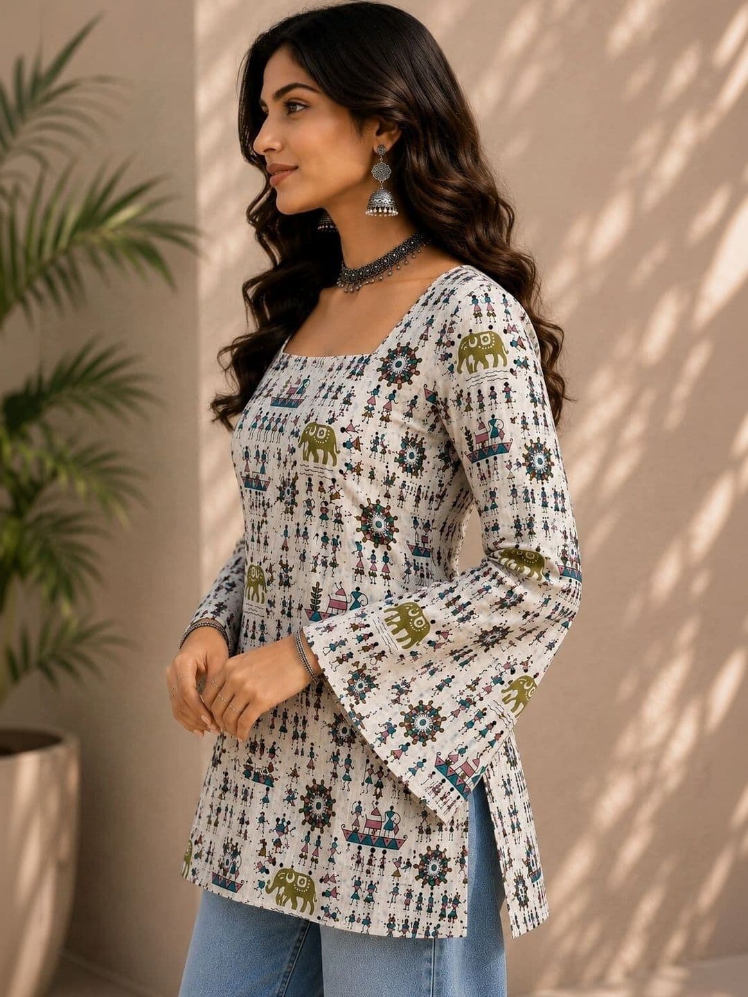 KALINI Women Ethnic Motifs Printed Bell Sleeves Indie Prints Kurta thumbnail 5