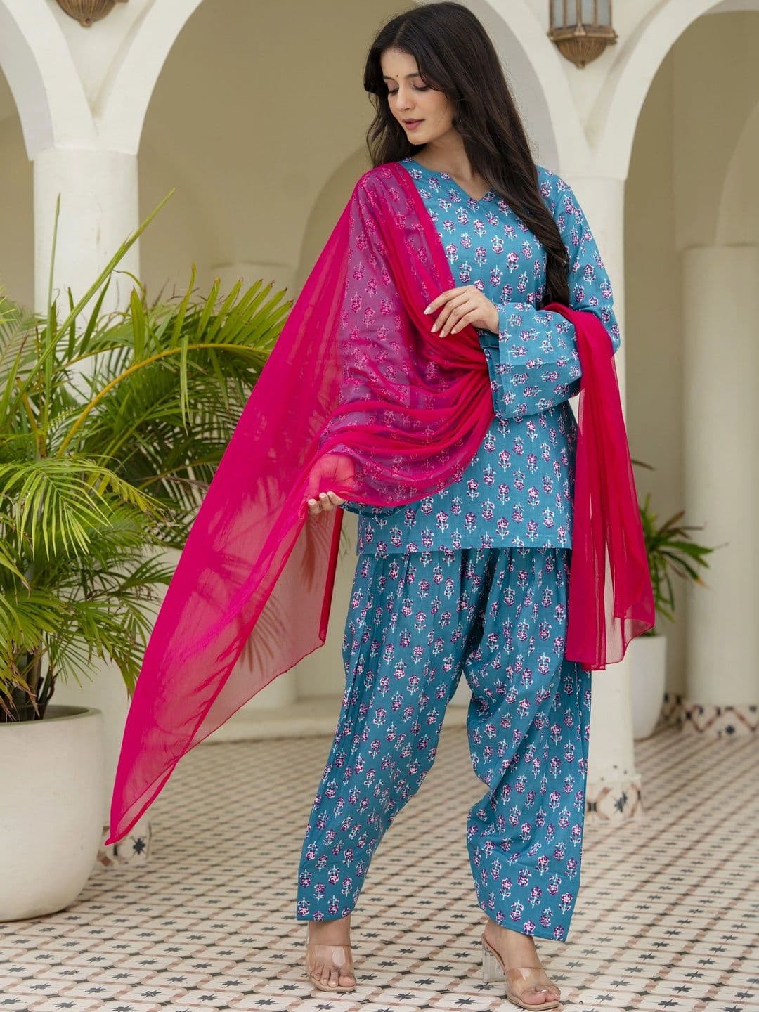 JEMCY Women Ethnic Motifs Printed Regular Pure Cotton Kurta with Patiala & With Dupatta - view 1