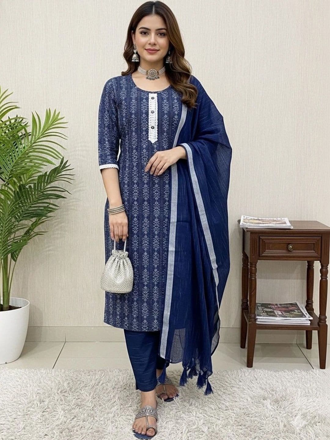 Sypher Boutique Women Ethnic Motifs Printed Regular Pure Cotton Kurta with Trousers & With Dupatta - view 1