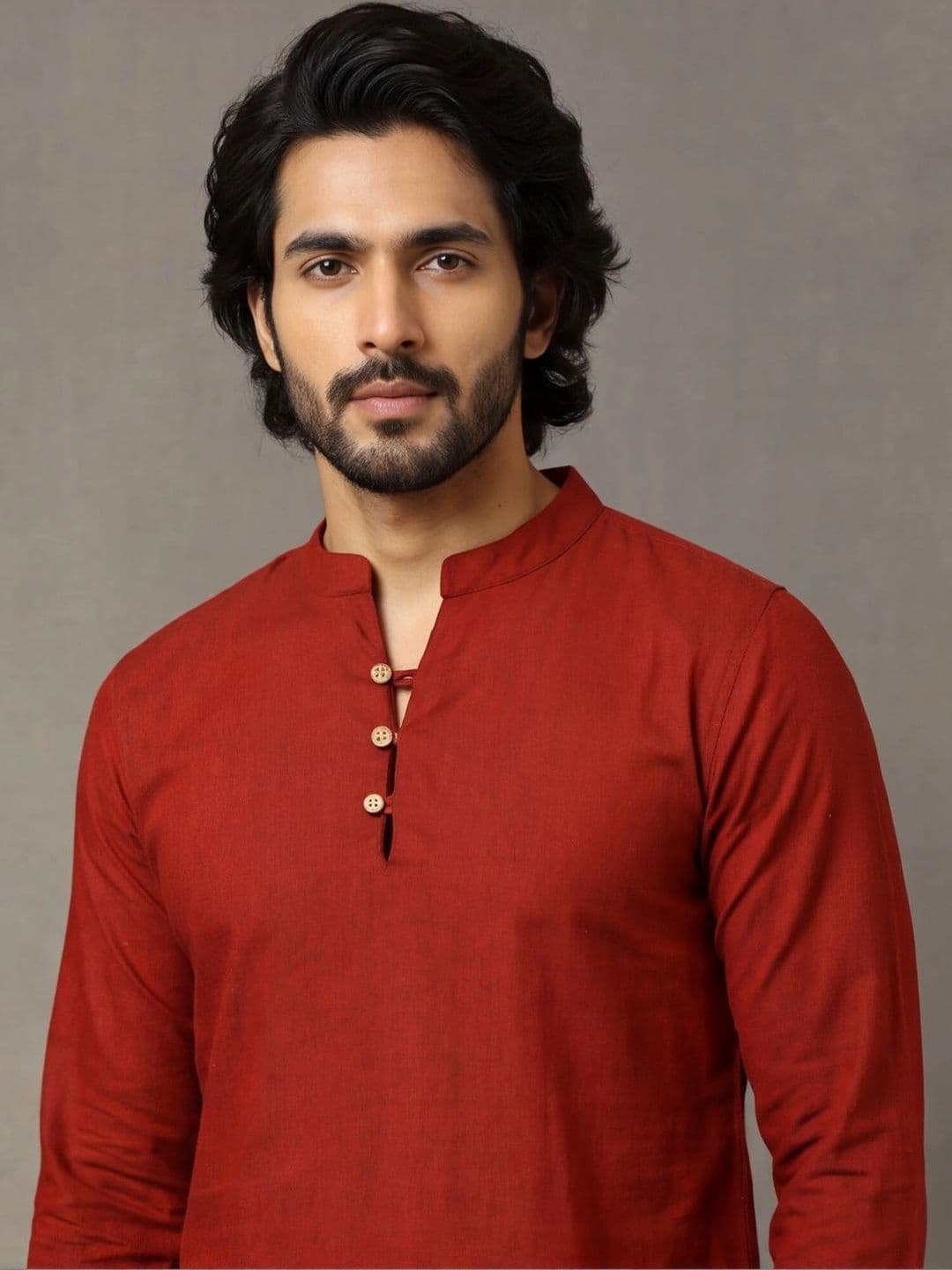 Navibhu Woven Design Solid Cotton Handloom Mandarin Collar Short Kurta thumbnail 4
