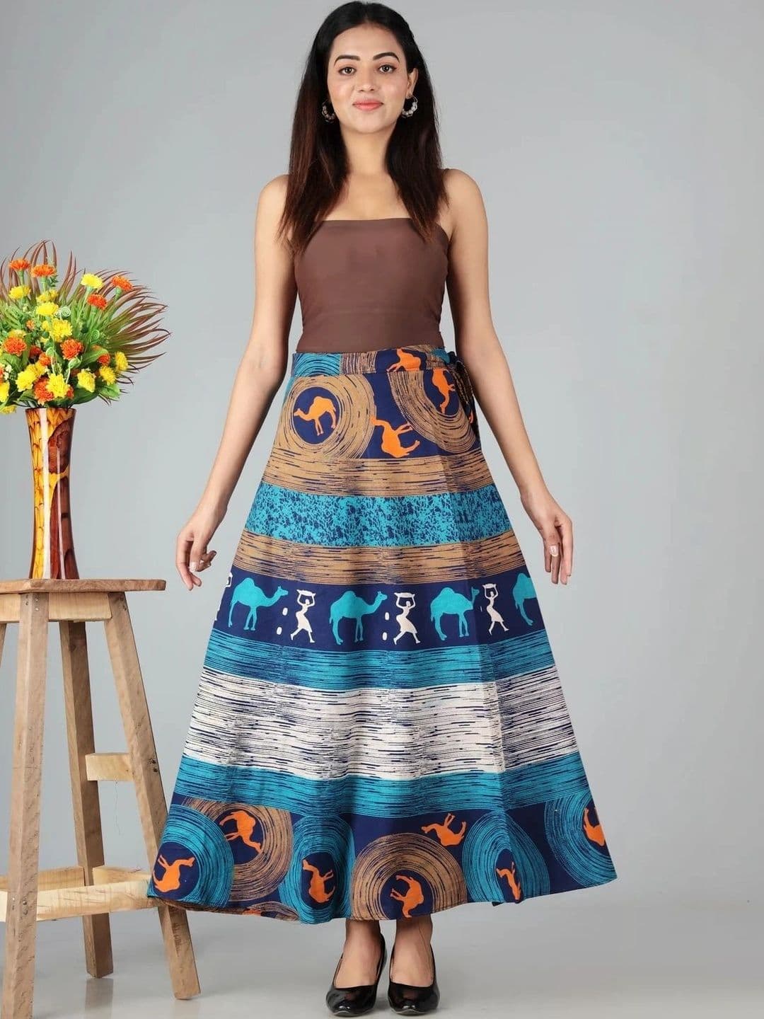 HIMCARE Women Cotton Cambric Geometric Tribal or Aztec Print Maxi Wrap Skirt - view 1