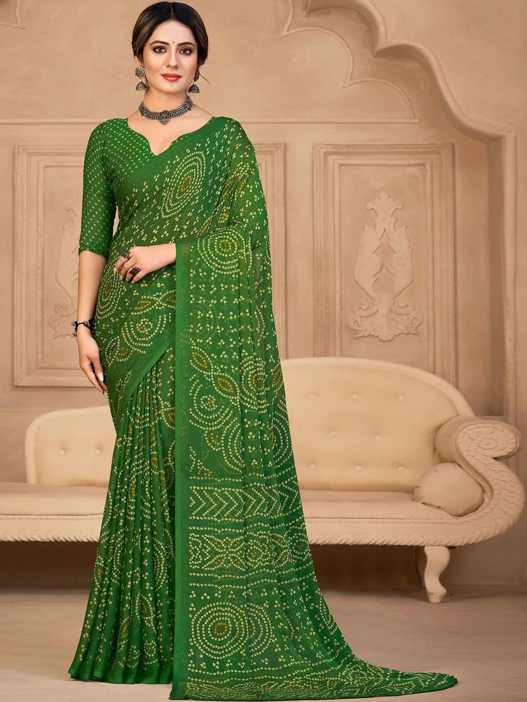 Peachmode Bandhani Poly Chiffon Bandhani Saree - view 1