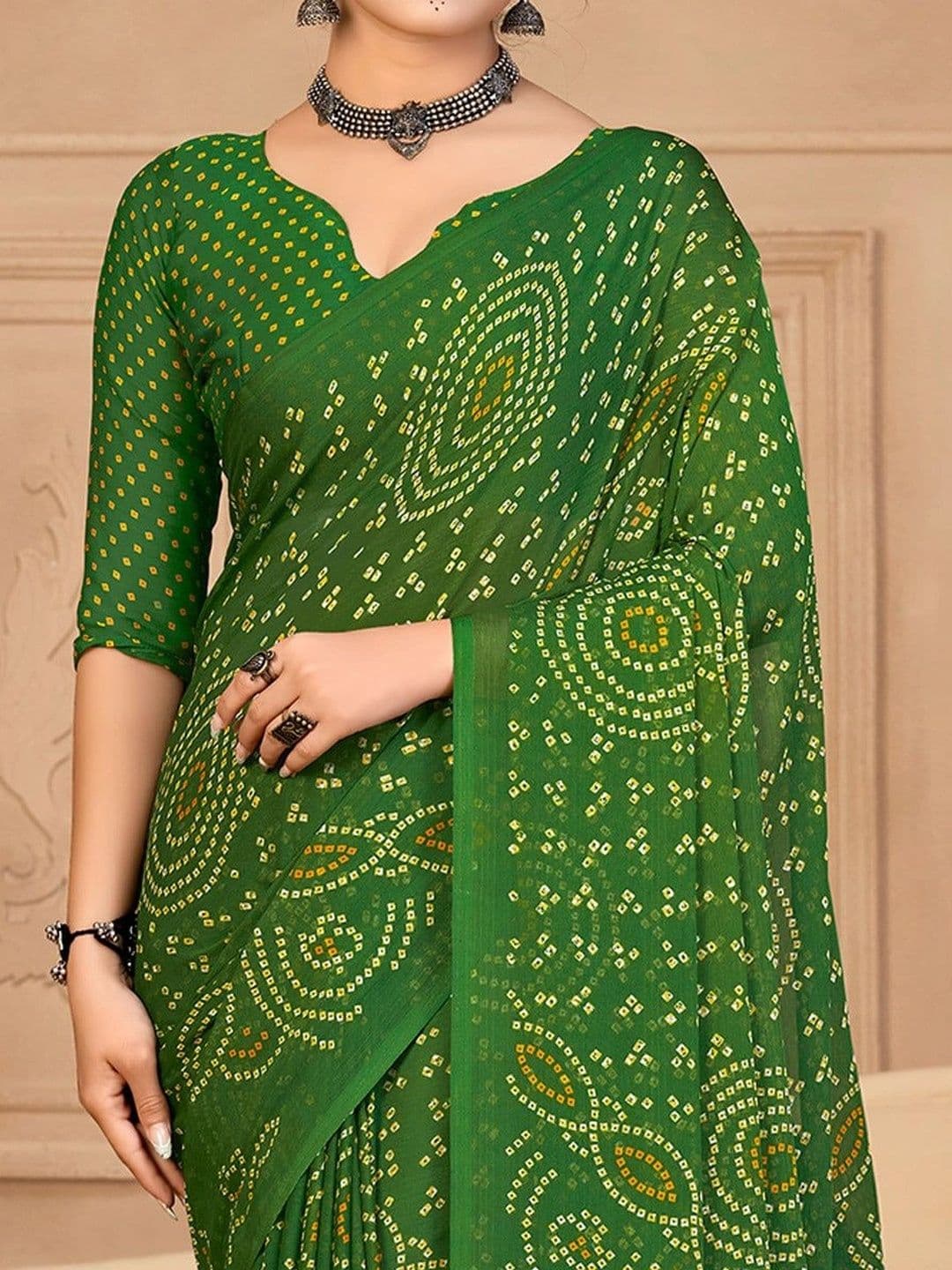 Peachmode Bandhani Poly Chiffon Bandhani Saree thumbnail 4