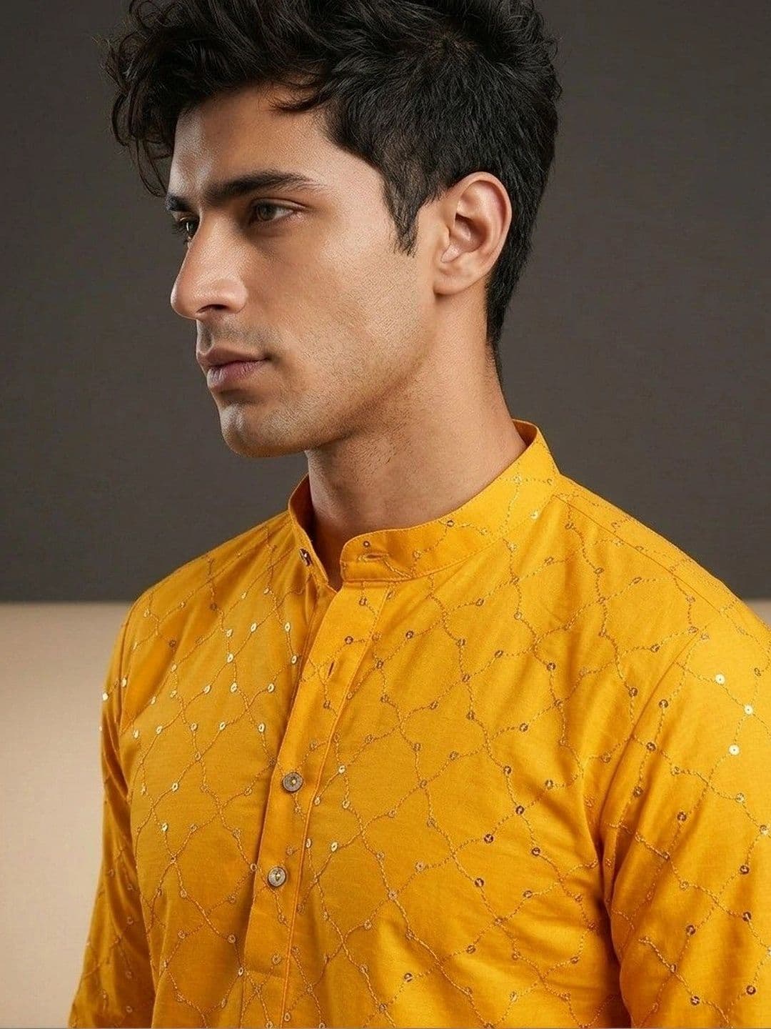 Rajkuwar Men Ethnic Motifs Embellished Sequinned Kurta thumbnail 3