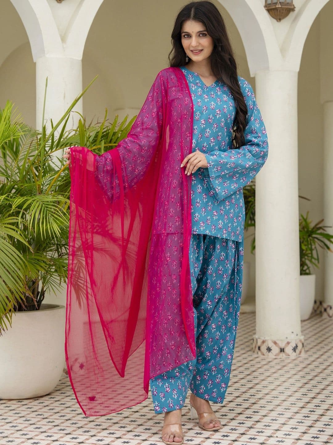 JEMCY Women Ethnic Motifs Printed Regular Pure Cotton Kurta with Patiala & With Dupatta thumbnail 7