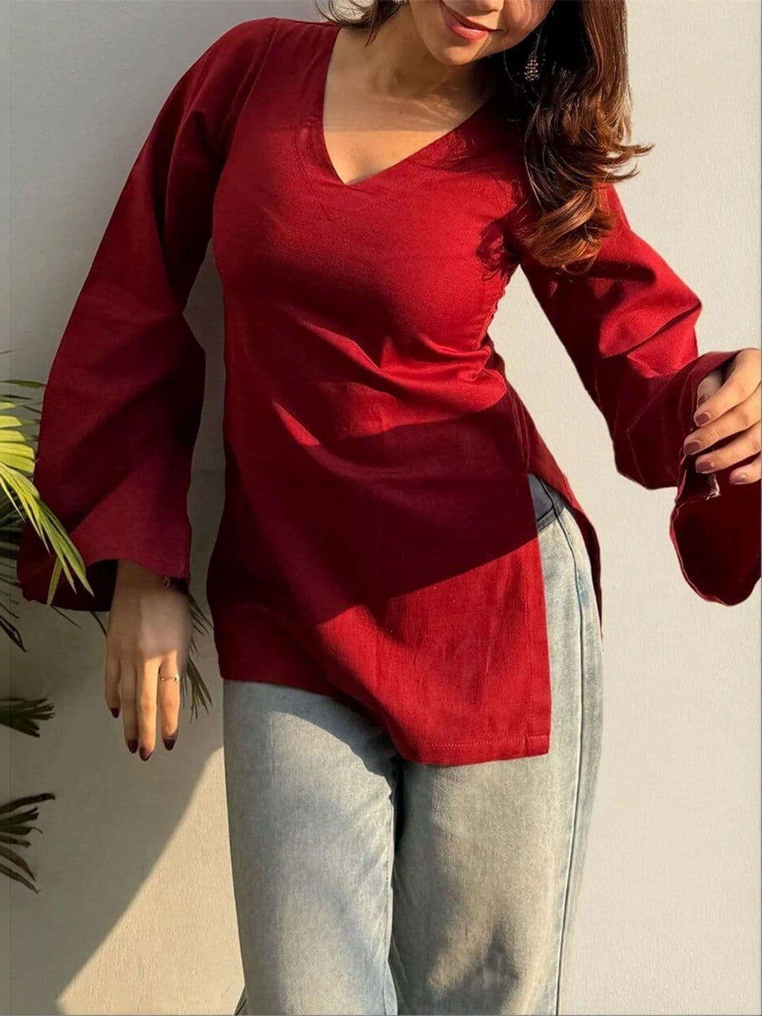 Sangria Women Bell Sleeves Kurta thumbnail 5