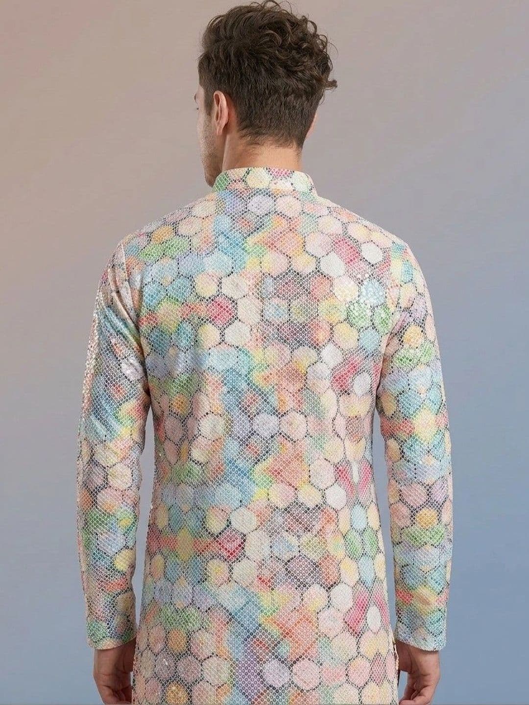 Rajkuwar Men Geometric Embellished Sequinned Kurta thumbnail 3