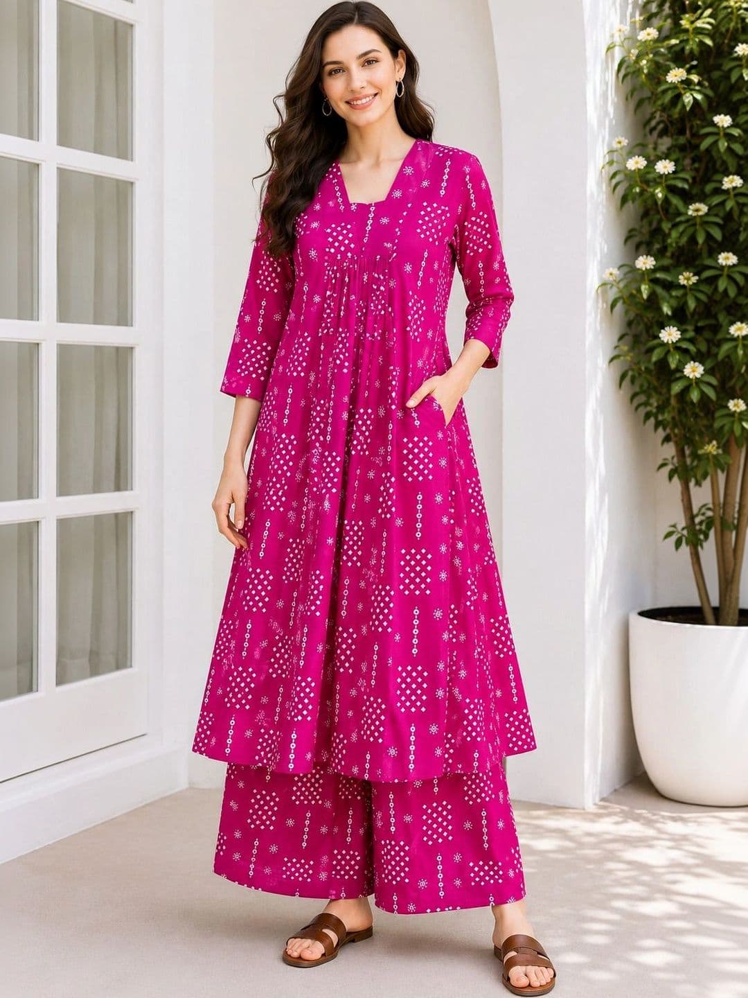 HIVA TRENDZ Women Ethnic Motifs Printed Empire Kurta with Palazzos thumbnail 4