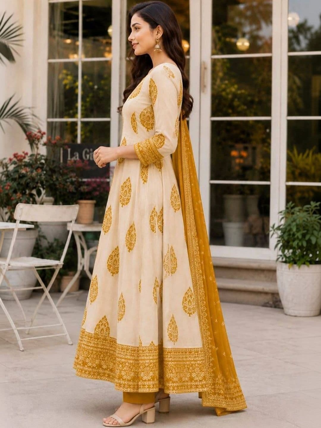 JAIMINI Women Ethnic Motifs Printed Empire Pure Cotton Kurta with Trousers & With Dupatta thumbnail 4