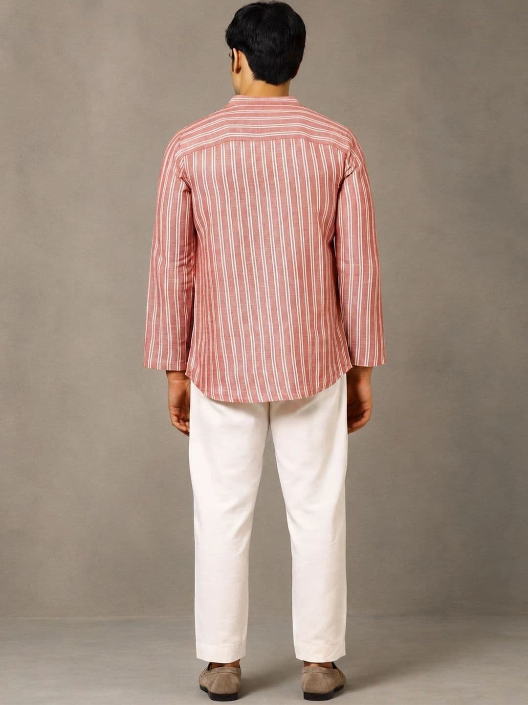 Navibhu Woven Design Striped Cotton Handloom Mandarin Collar Short Kurta thumbnail 4